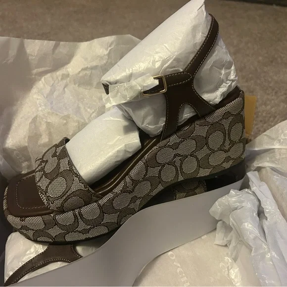 Coach Brown Wedge Sandal - Picture 2 of 5